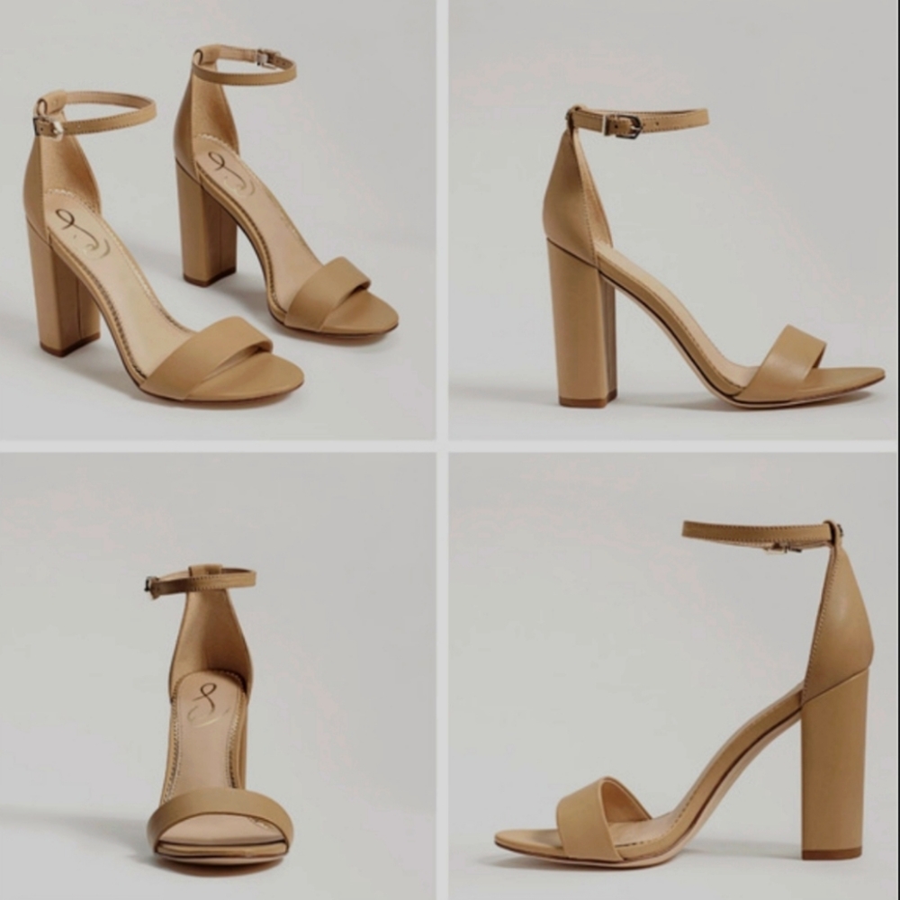 Sam Edelman Yaro Leather Soft Beige Block Heel Sandal Size 9.5